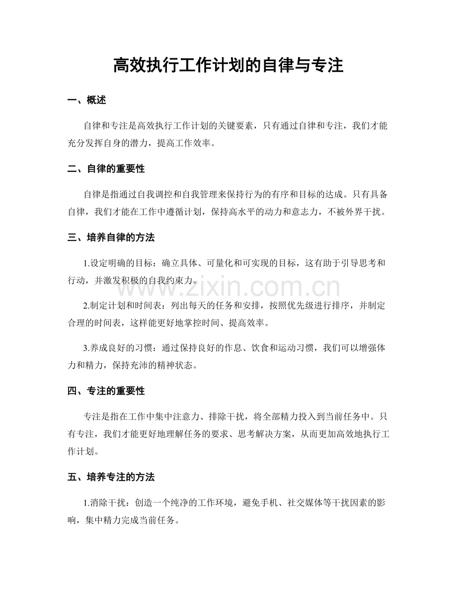 高效执行工作计划的自律与专注.docx_第1页