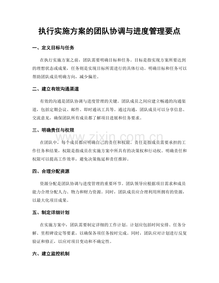 执行实施方案的团队协调与进度管理要点.docx_第1页