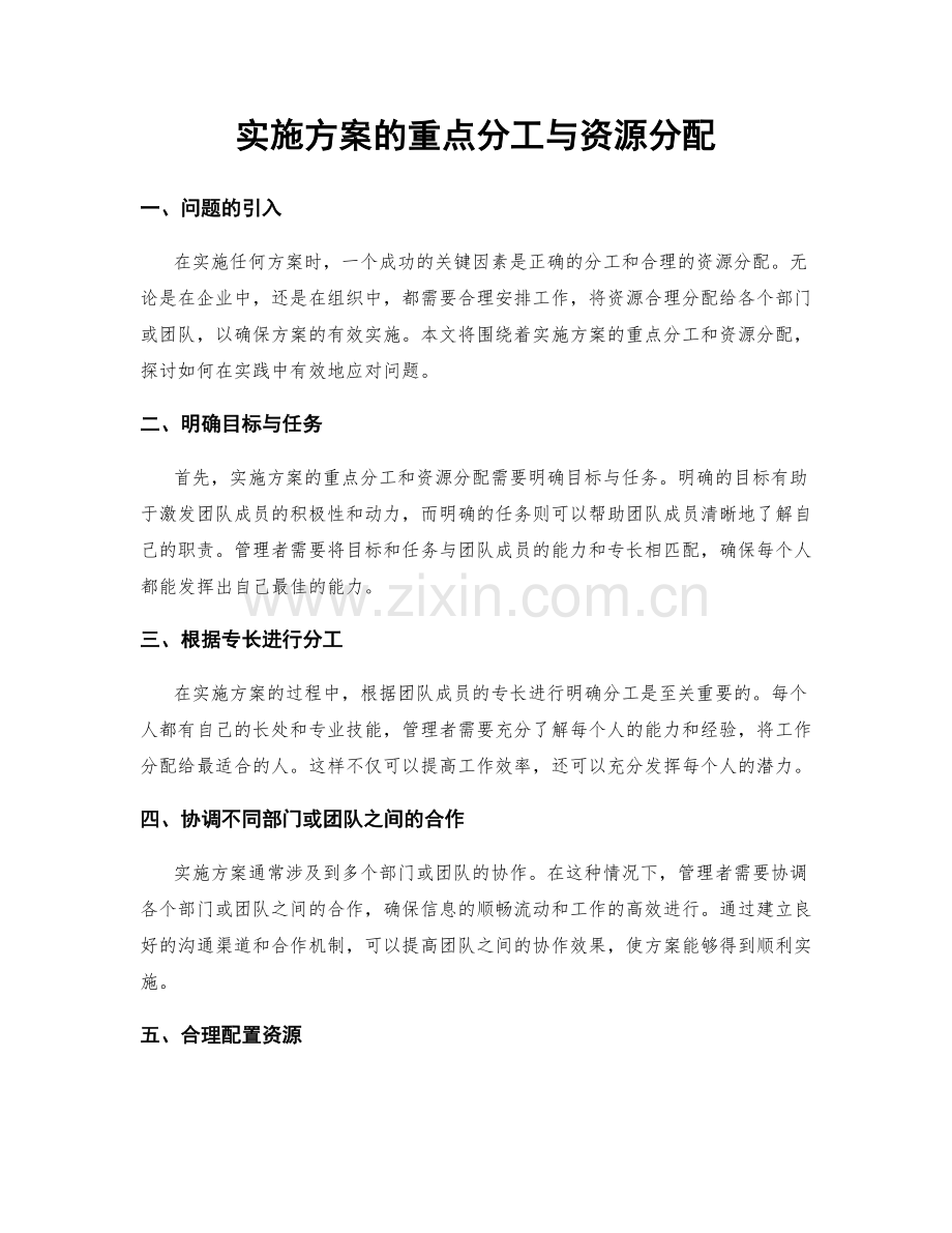 实施方案的重点分工与资源分配.docx_第1页