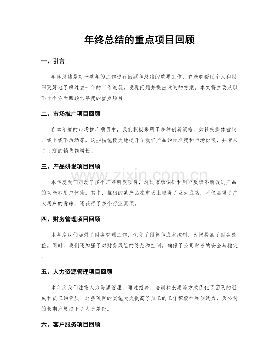 年终总结的重点项目回顾.docx_第1页