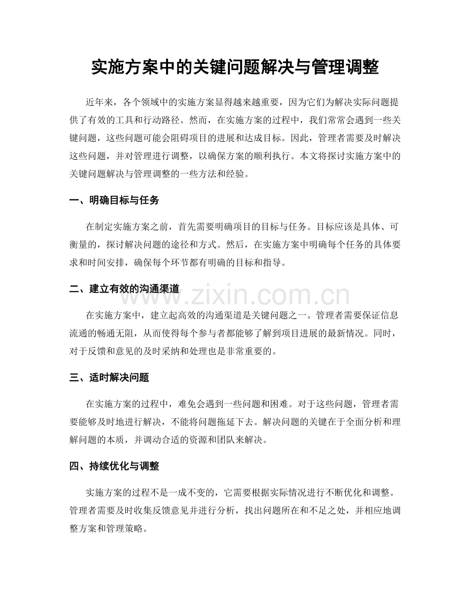 实施方案中的关键问题解决与管理调整.docx_第1页