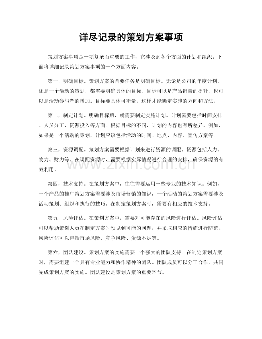 详尽记录的策划方案事项.docx_第1页