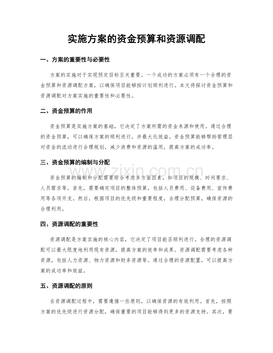 实施方案的资金预算和资源调配.docx_第1页