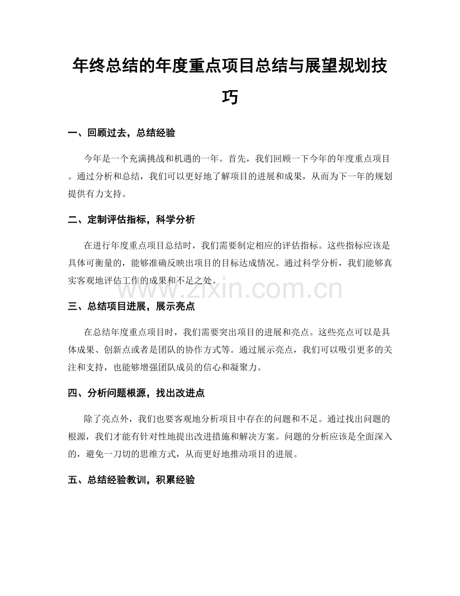 年终总结的年度重点项目总结与展望规划技巧.docx_第1页