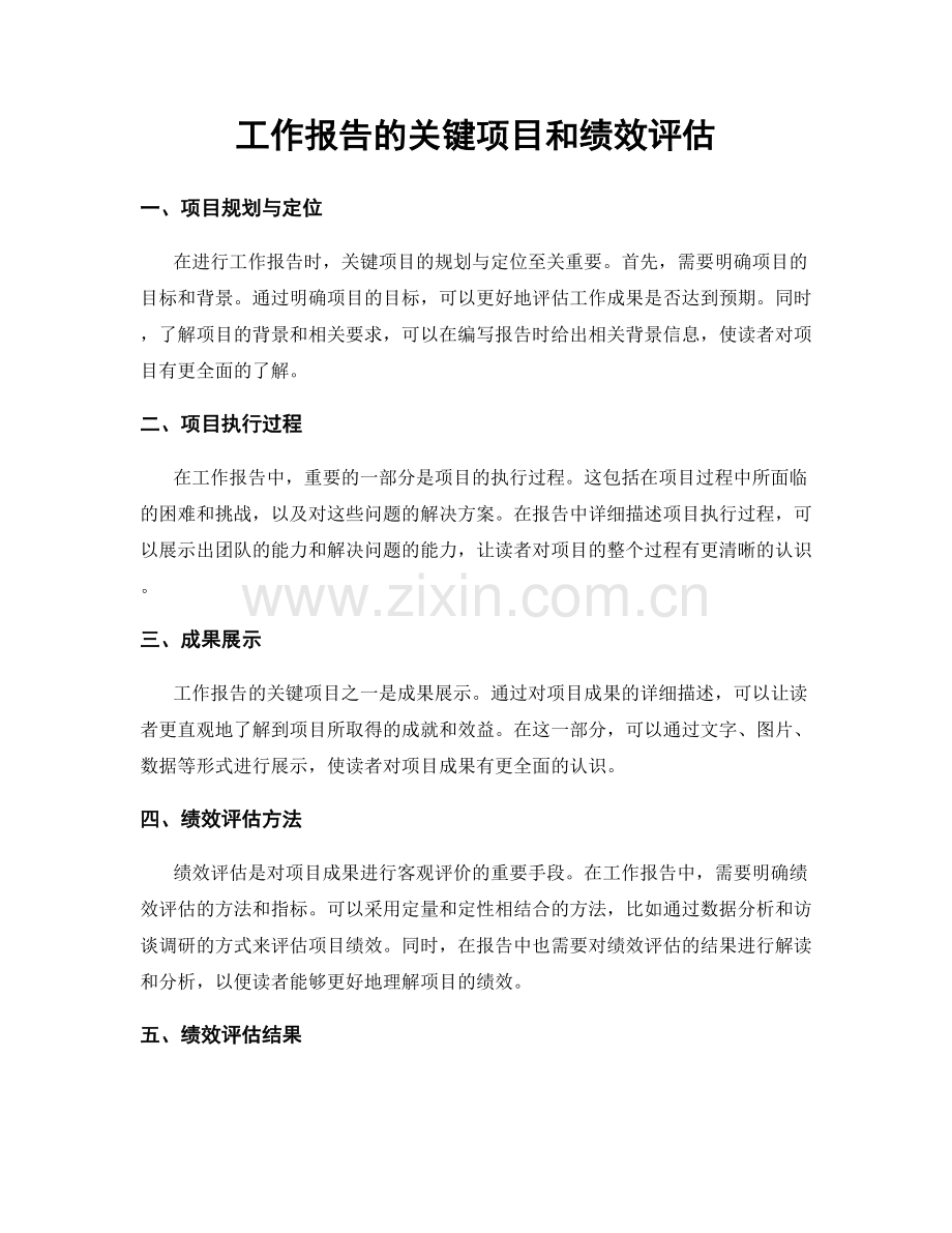 工作报告的关键项目和绩效评估.docx_第1页