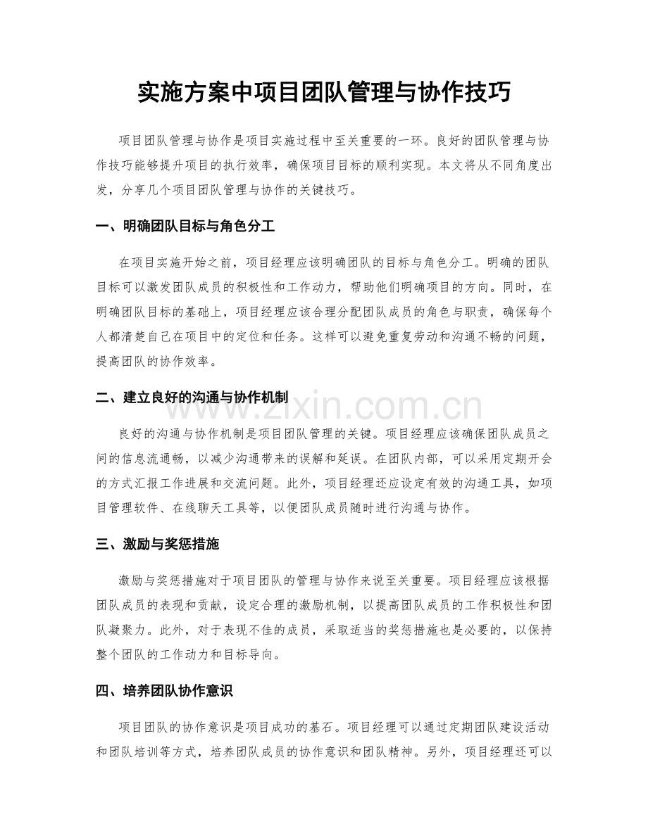 实施方案中项目团队管理与协作技巧.docx_第1页