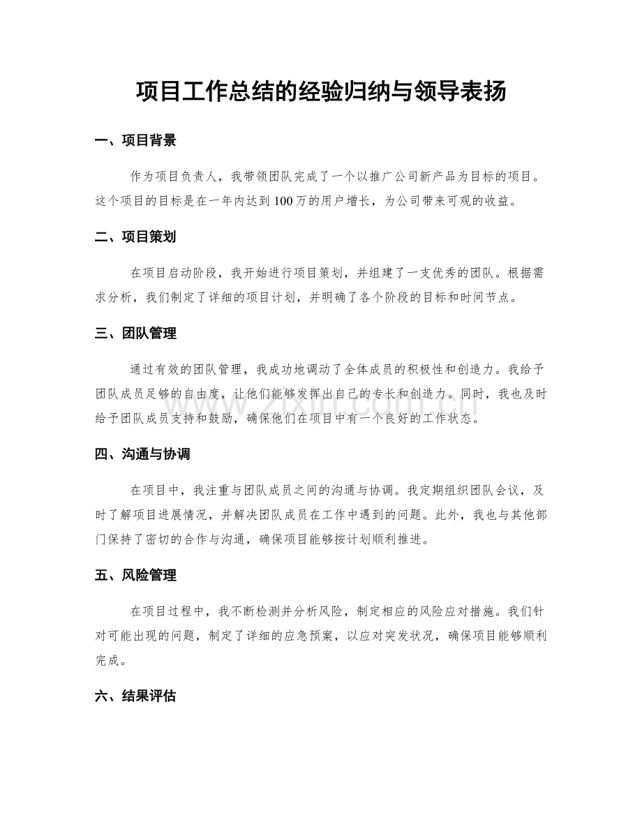 项目工作总结的经验归纳与领导表扬.docx_第1页