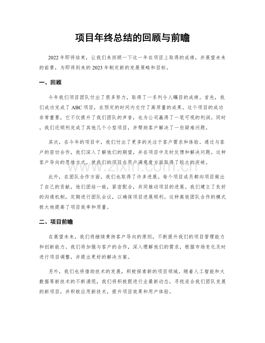 项目年终总结的回顾与前瞻.docx_第1页