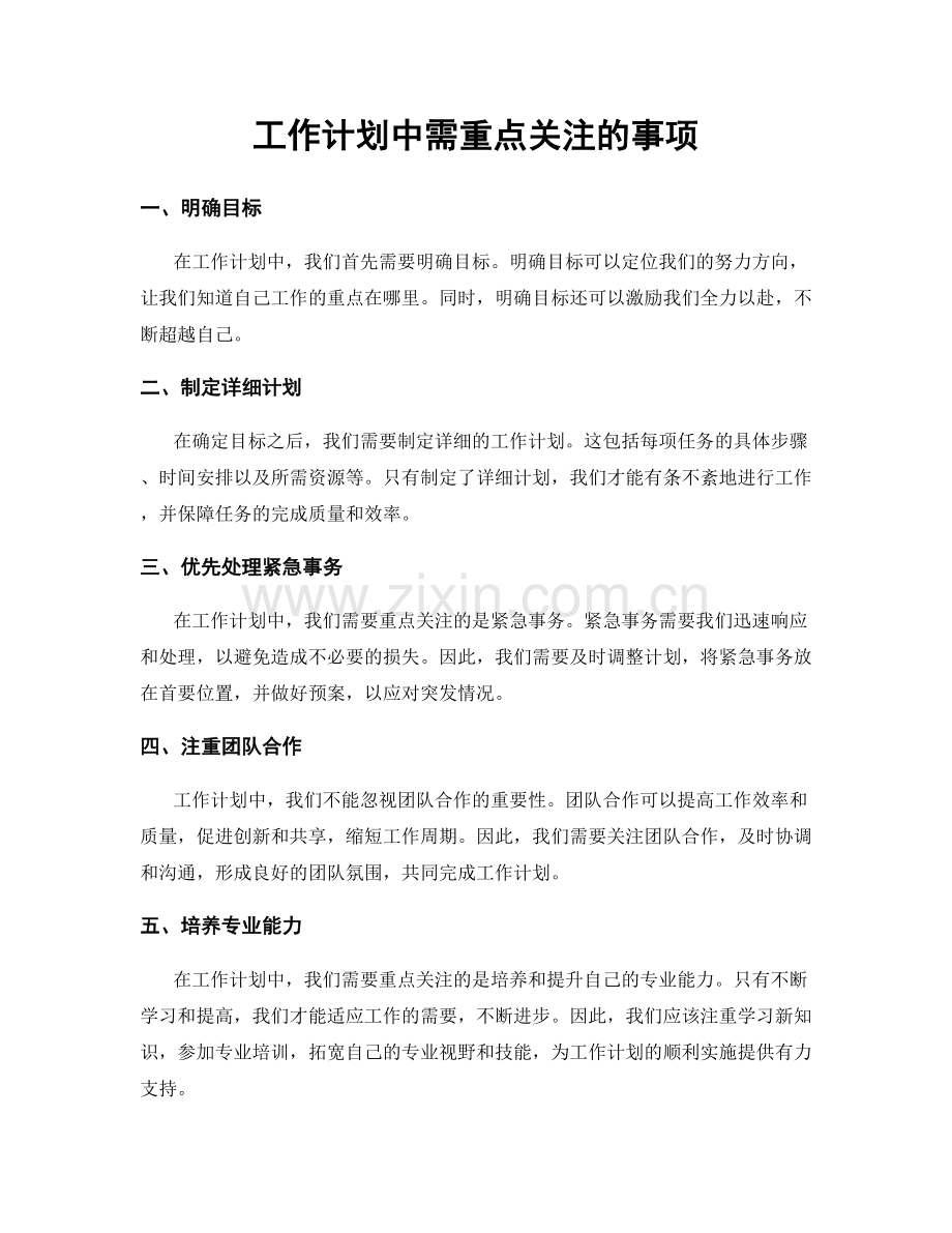 工作计划中需重点关注的事项.docx_第1页