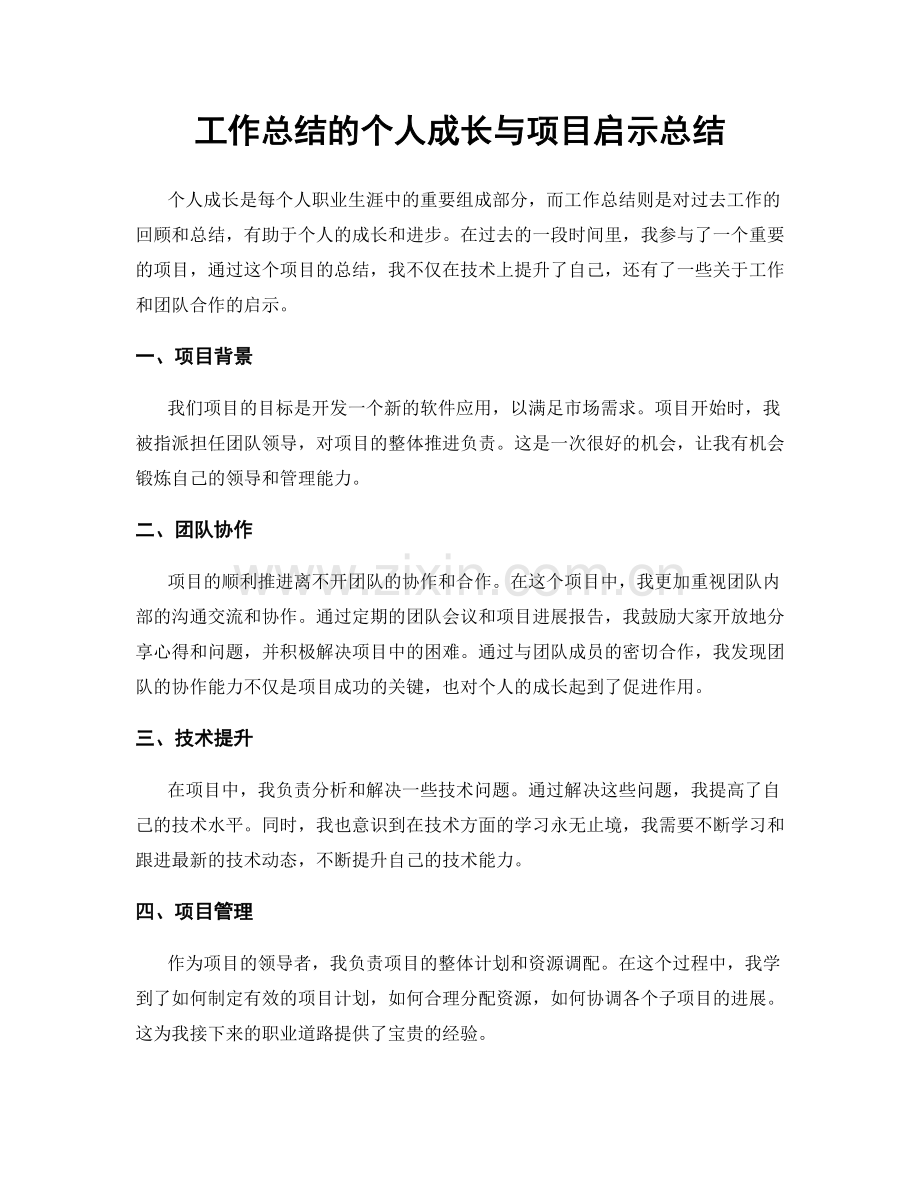 工作总结的个人成长与项目启示总结.docx_第1页