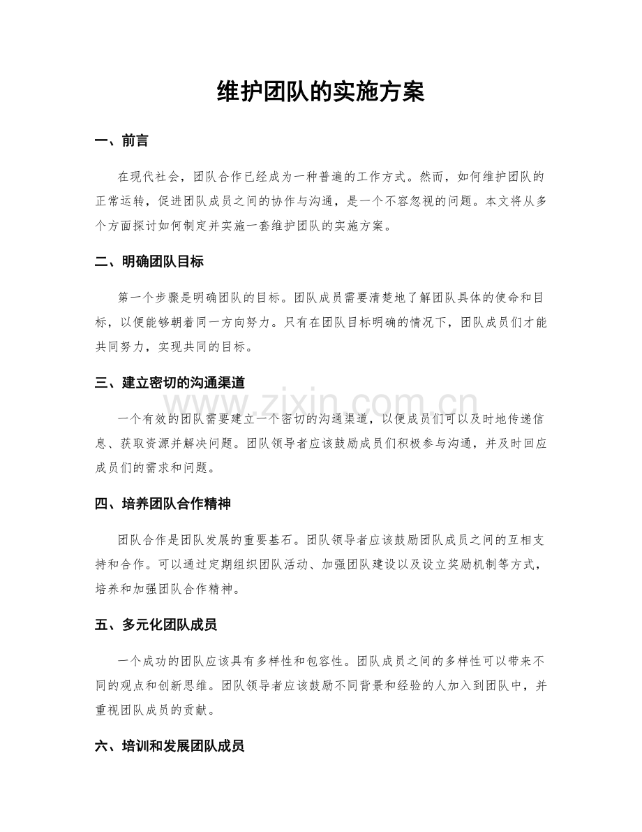 维护团队的实施方案.docx_第1页