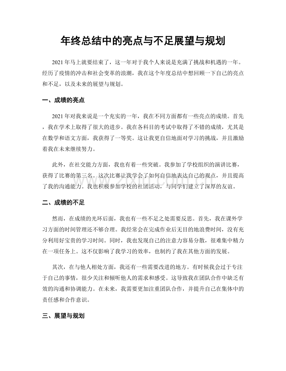 年终总结中的亮点与不足展望与规划.docx_第1页