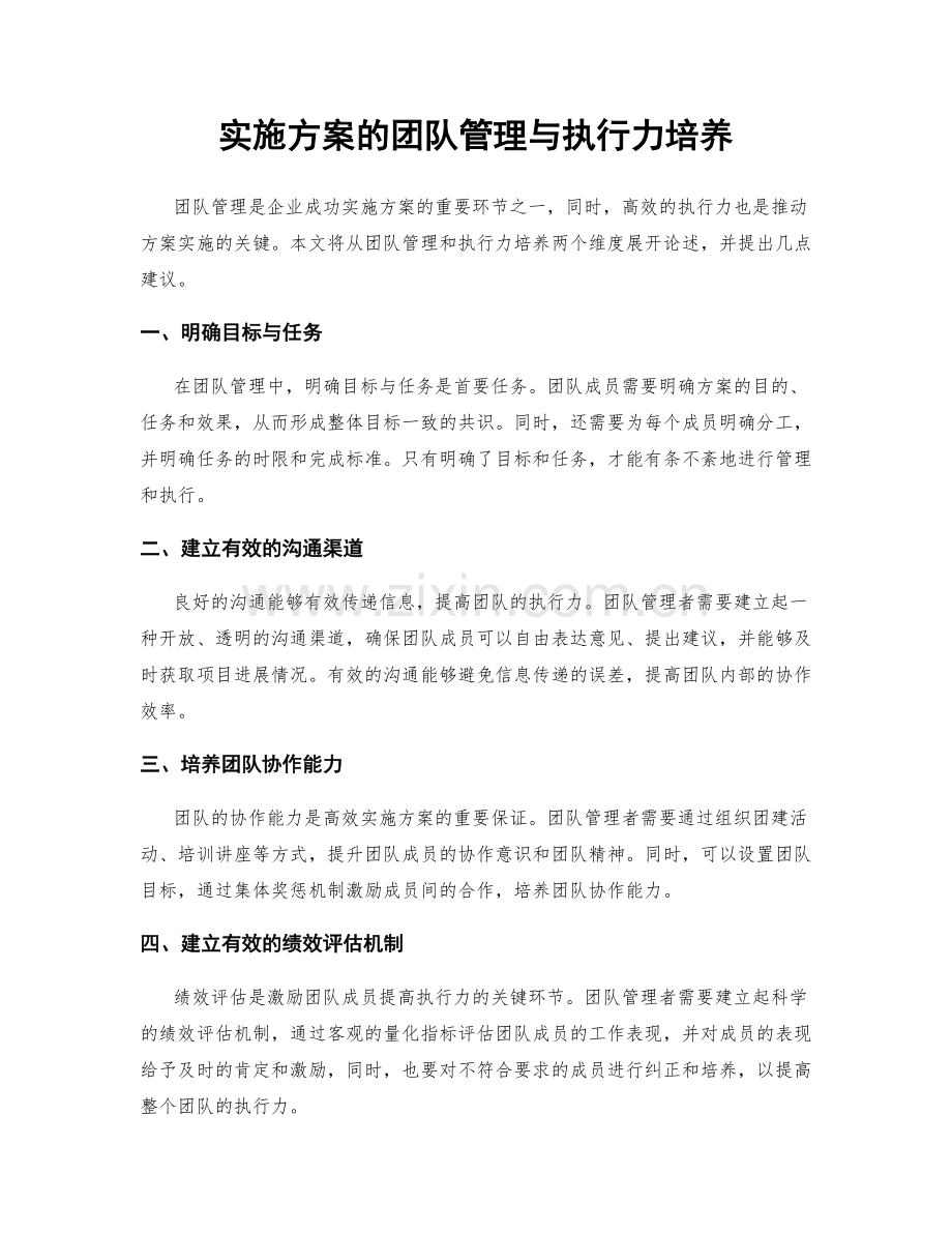 实施方案的团队管理与执行力培养.docx_第1页