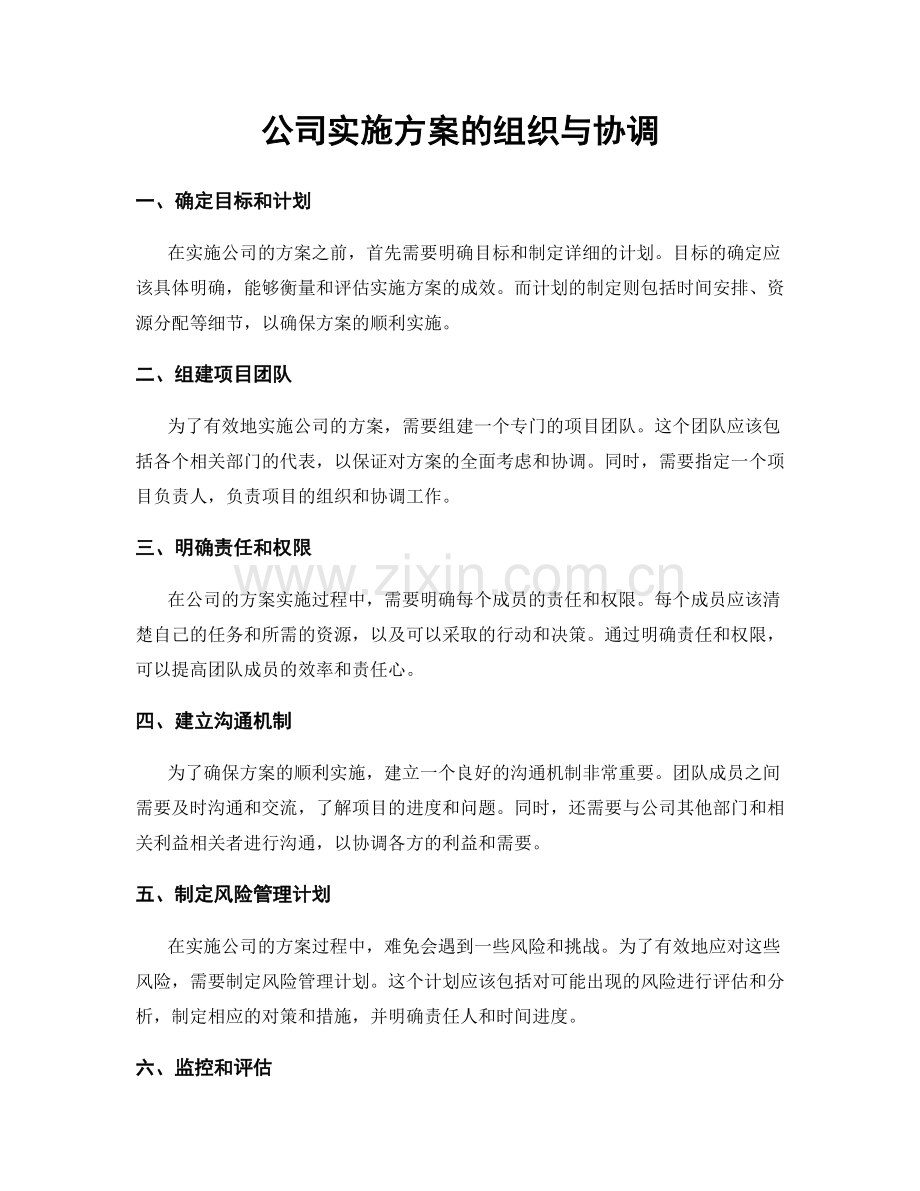 公司实施方案的组织与协调.docx_第1页