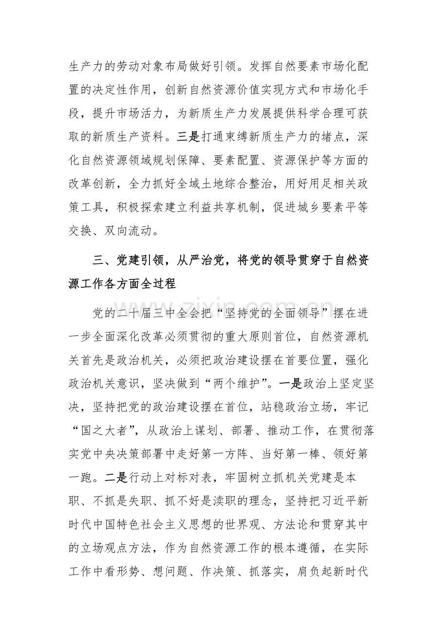 自然资源部门领导学习贯彻党的二十届三中全会精神研讨发言材料范文.docx_第3页