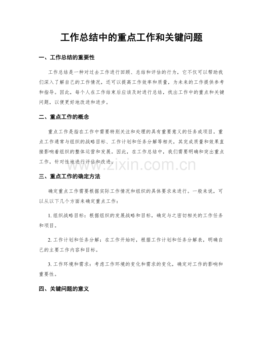 工作总结中的重点工作和关键问题.docx_第1页