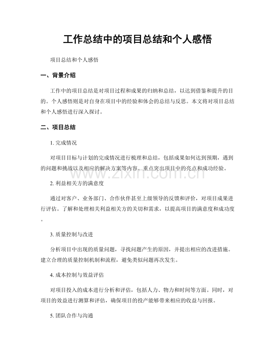 工作总结中的项目总结和个人感悟.docx_第1页