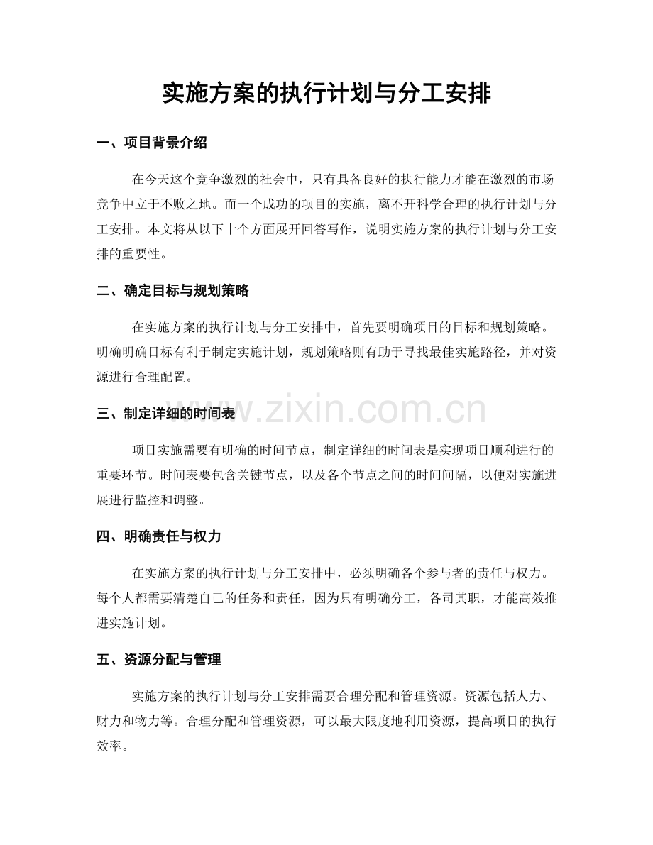 实施方案的执行计划与分工安排.docx_第1页