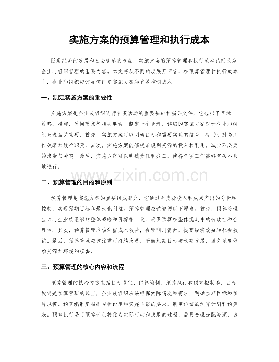 实施方案的预算管理和执行成本.docx_第1页