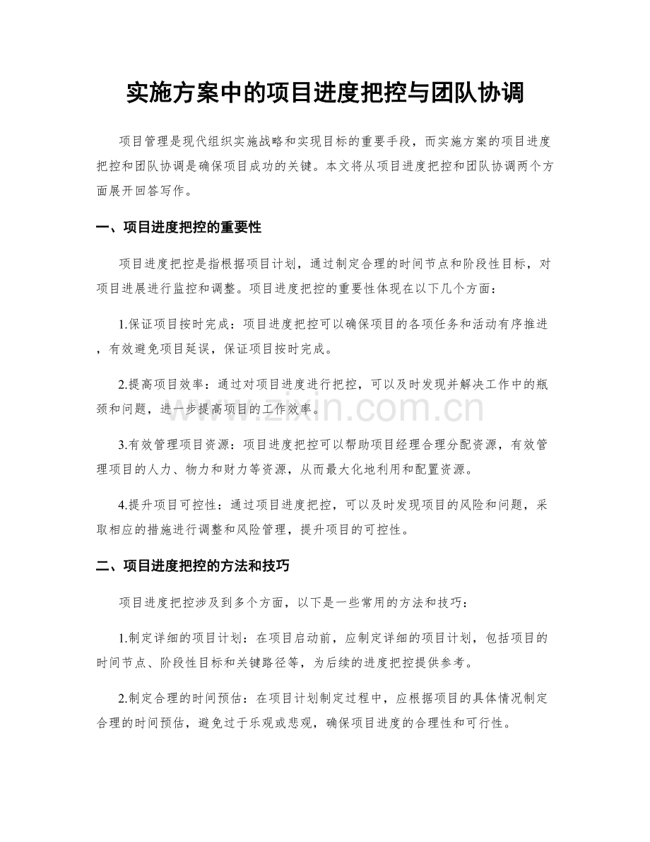 实施方案中的项目进度把控与团队协调.docx_第1页