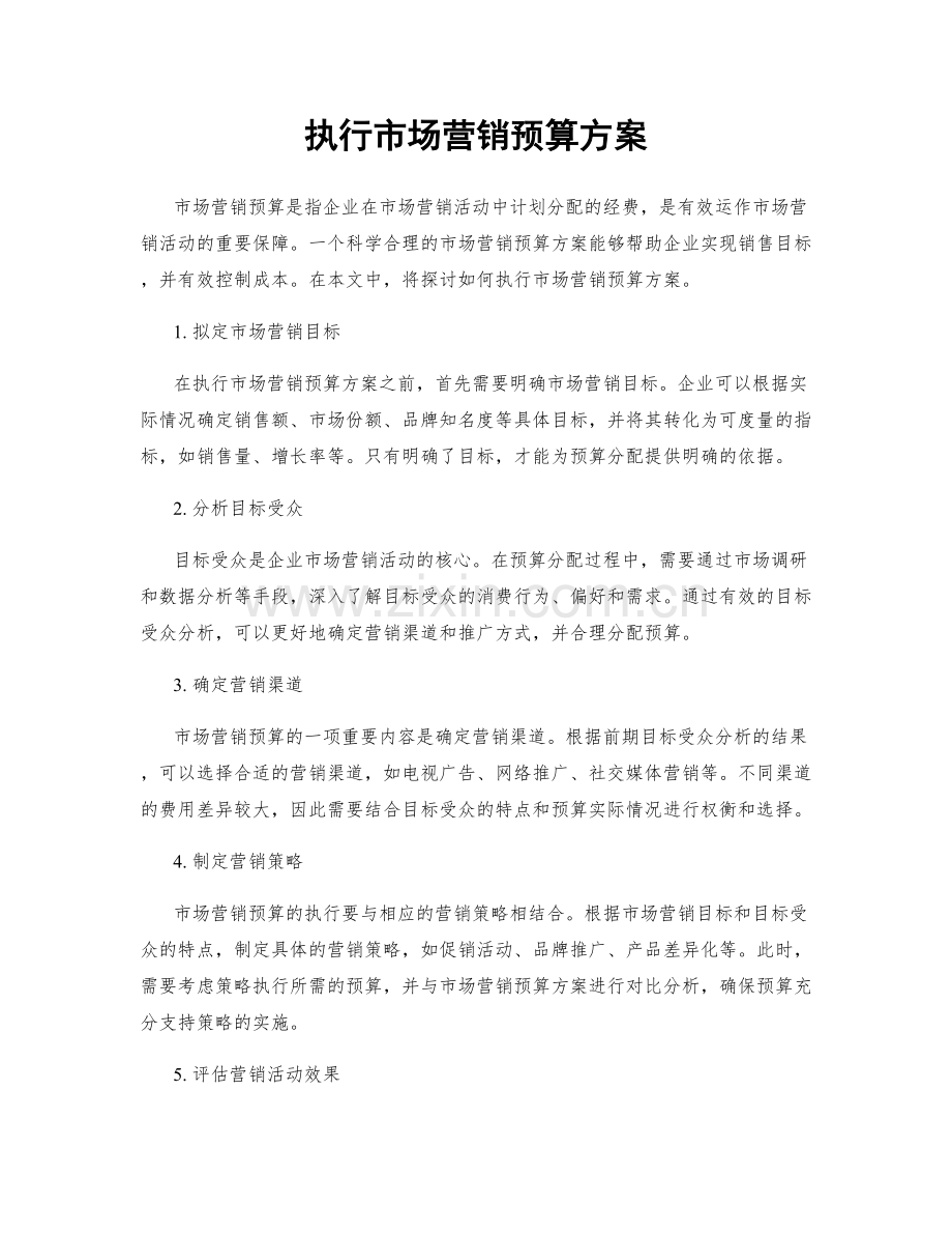 执行市场营销预算方案.docx_第1页