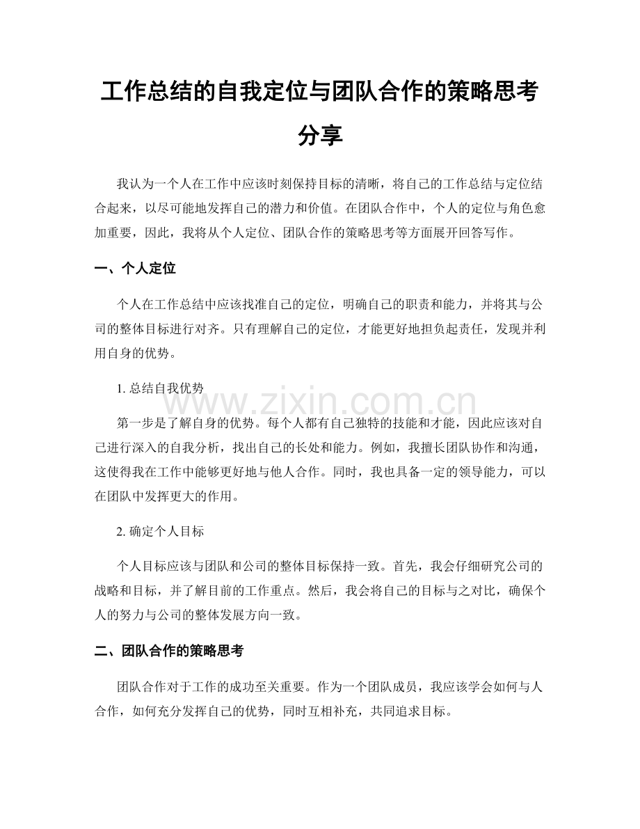 工作总结的自我定位与团队合作的策略思考分享.docx_第1页