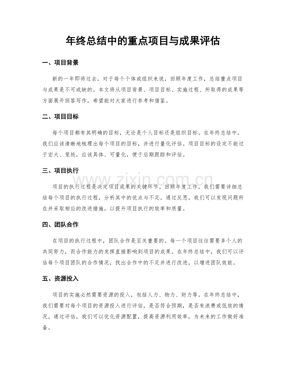 年终总结中的重点项目与成果评估.docx_第1页