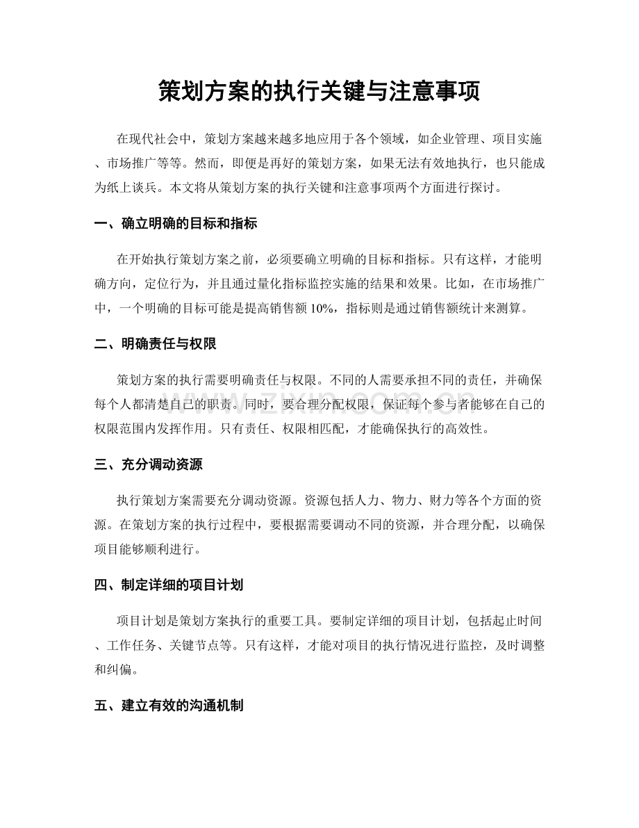 策划方案的执行关键与注意事项.docx_第1页