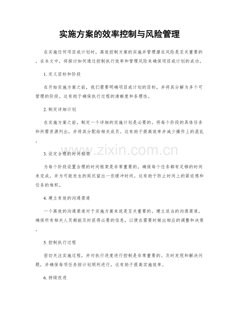 实施方案的效率控制与风险管理.docx_第1页