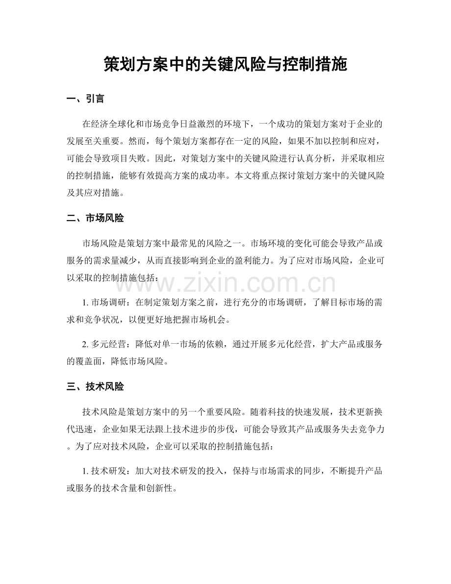 策划方案中的关键风险与控制措施.docx_第1页