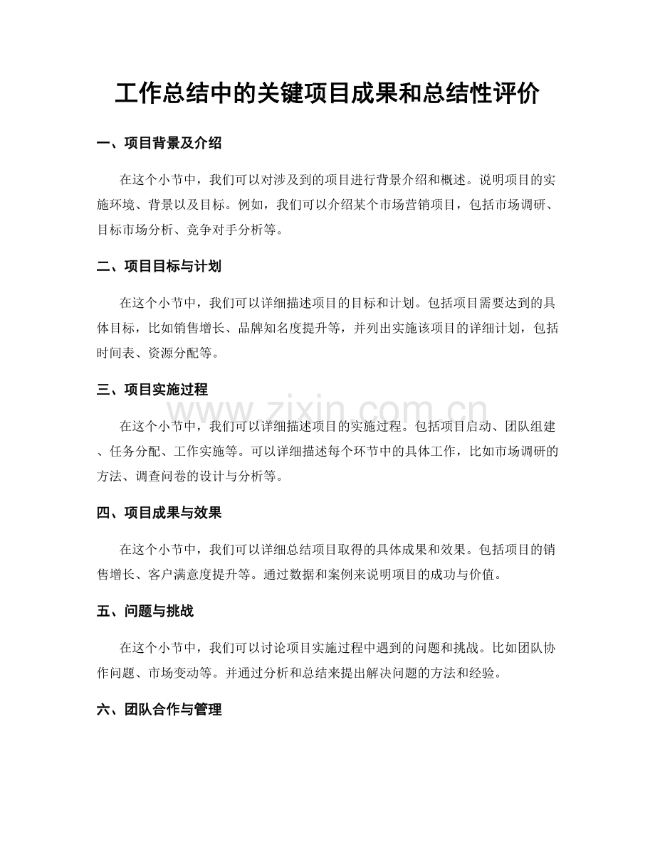 工作总结中的关键项目成果和总结性评价.docx_第1页