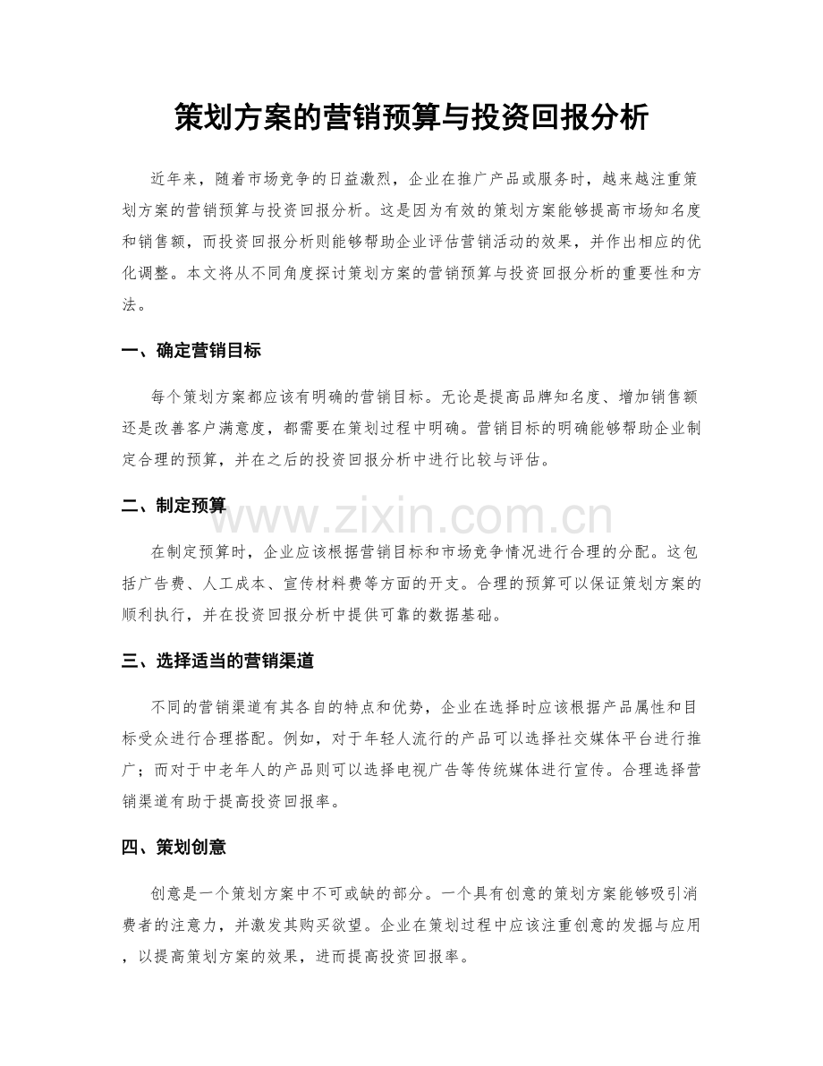 策划方案的营销预算与投资回报分析.docx_第1页