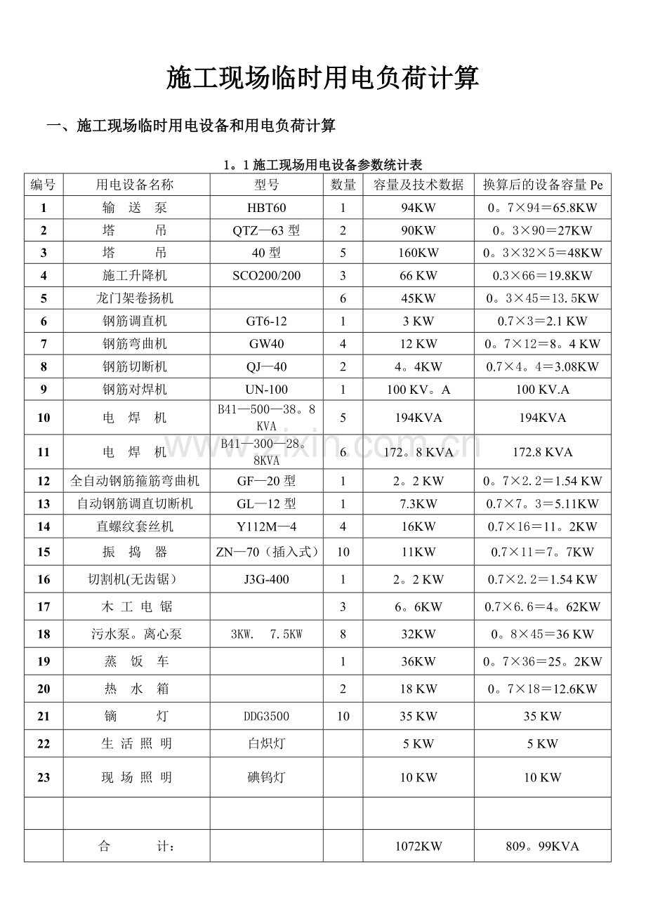 施工现场临时用电设备和用电负荷计算应用完整实例试卷教案.doc_第1页