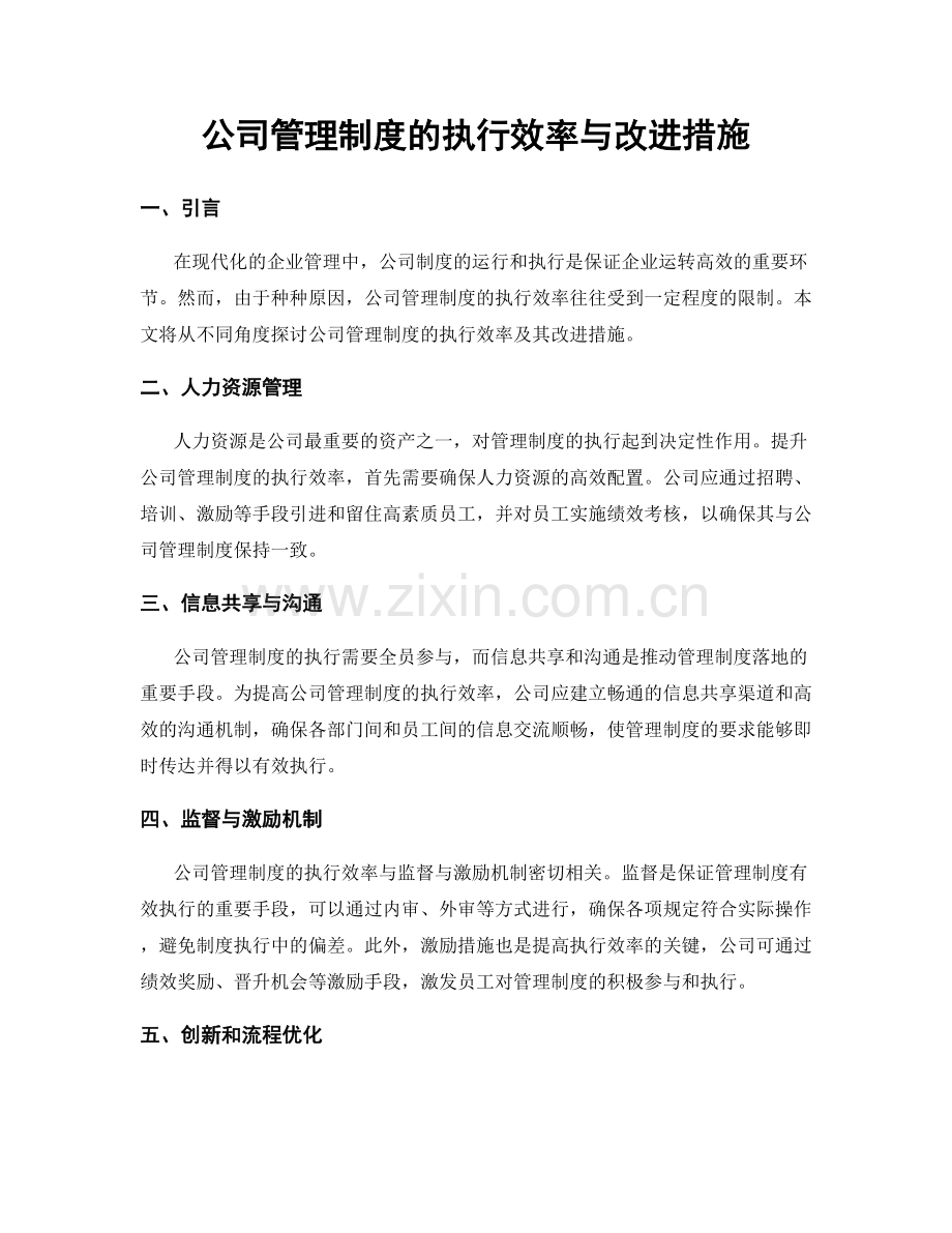 公司管理制度的执行效率与改进措施.docx_第1页