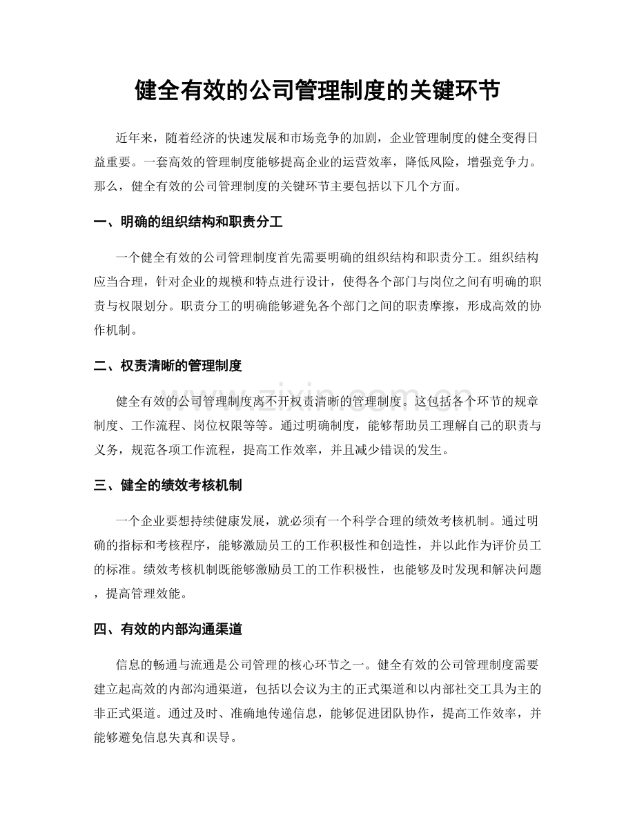 健全有效的公司管理制度的关键环节.docx_第1页