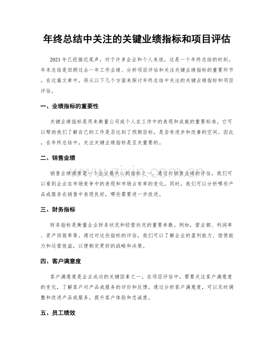 年终总结中关注的关键业绩指标和项目评估.docx_第1页