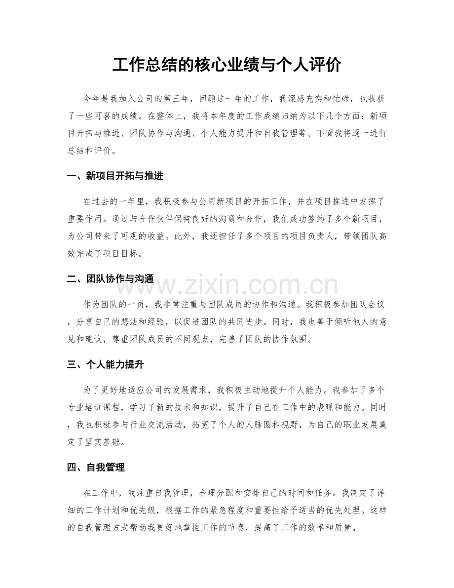 工作总结的核心业绩与个人评价.docx_第1页