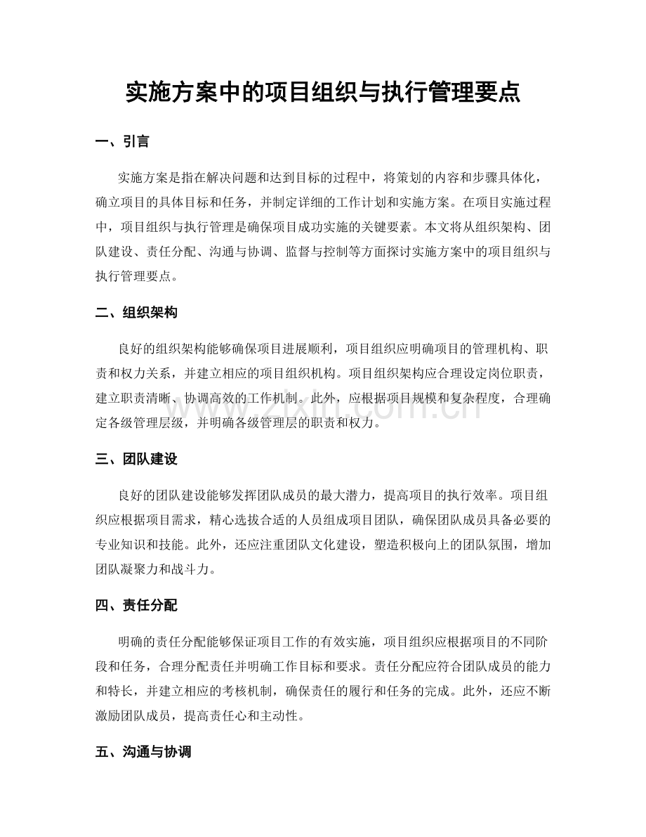 实施方案中的项目组织与执行管理要点.docx_第1页