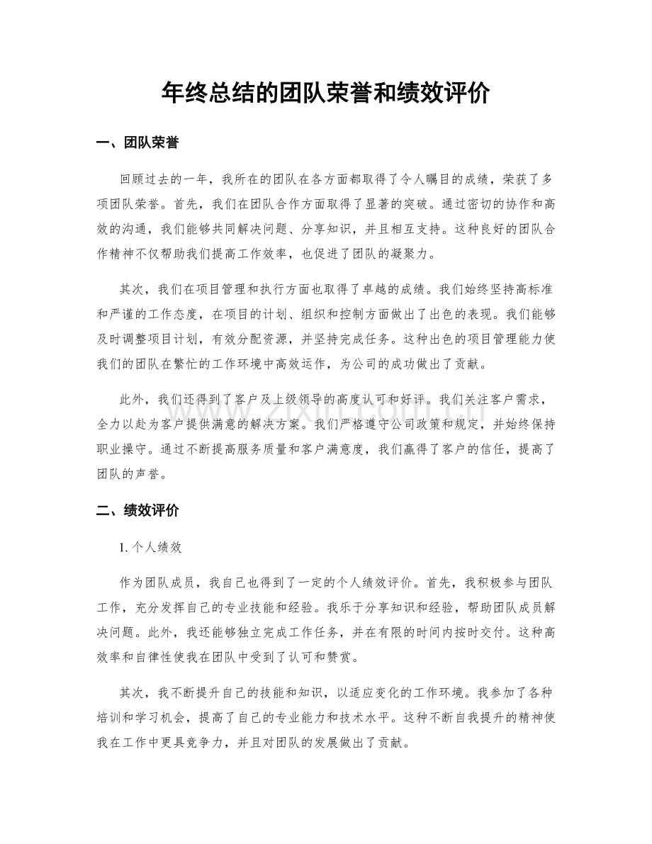 年终总结的团队荣誉和绩效评价.docx_第1页