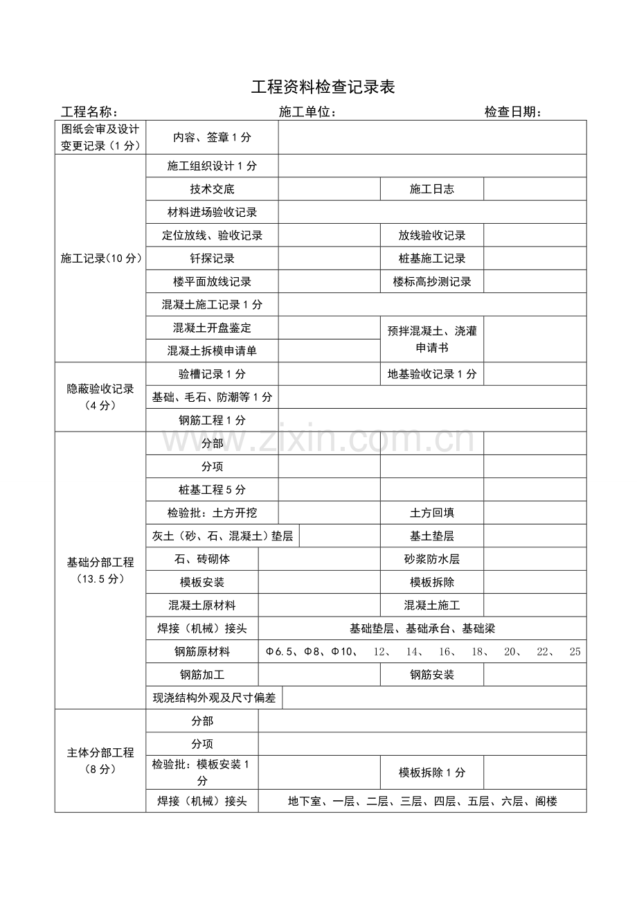 工程资料检查记录表试卷教案.doc_第1页