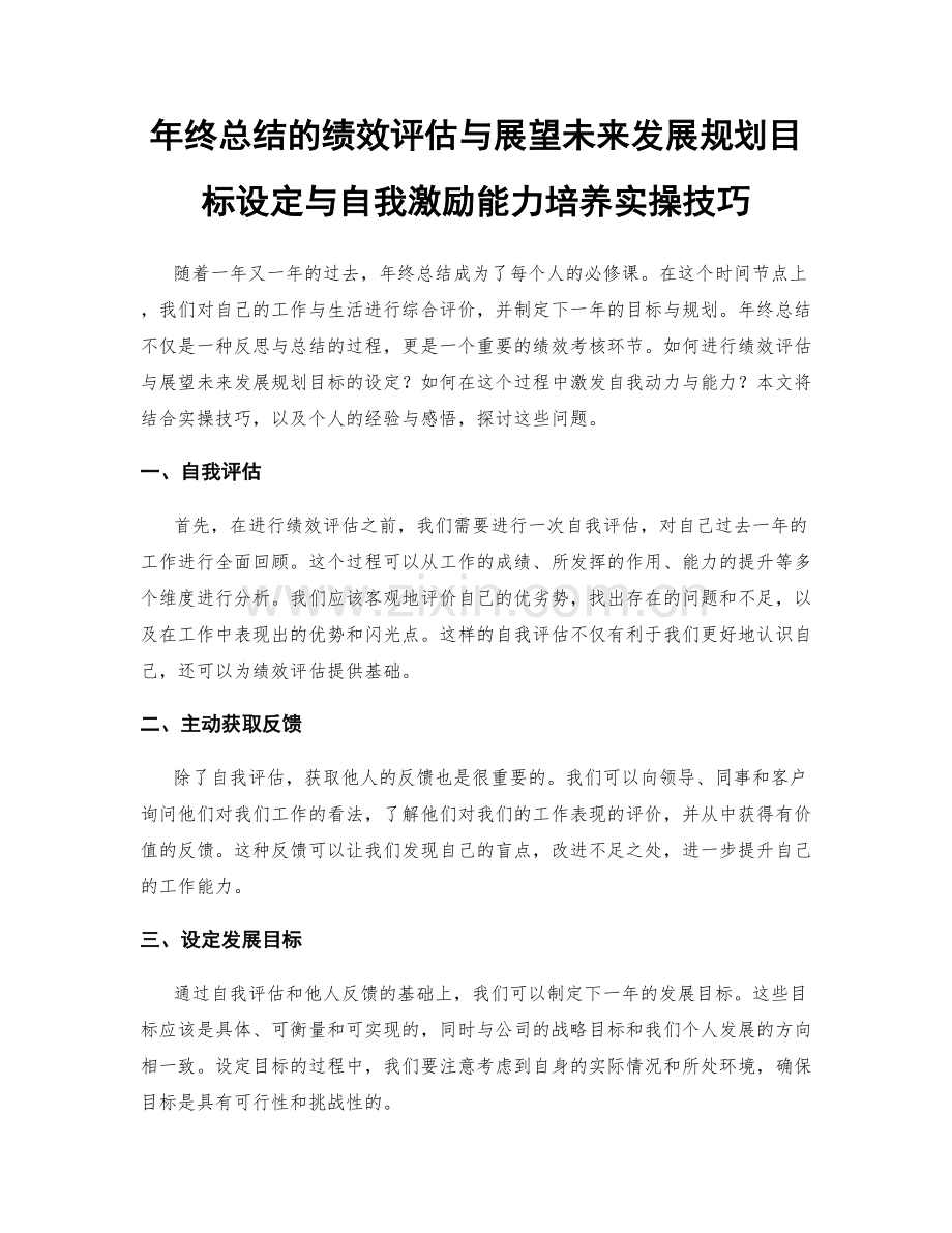 年终总结的绩效评估与展望未来发展规划目标设定与自我激励能力培养实操技巧.docx_第1页