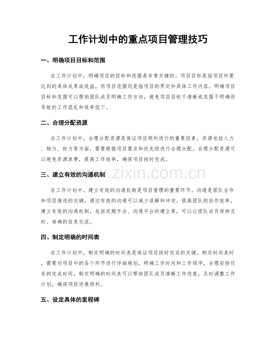 工作计划中的重点项目管理技巧.docx_第1页