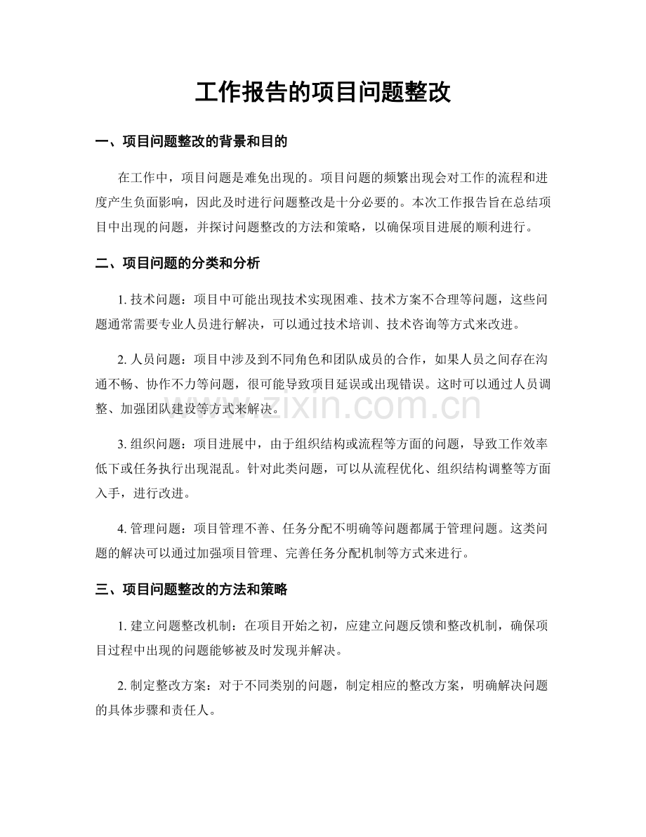 工作报告的项目问题整改.docx_第1页