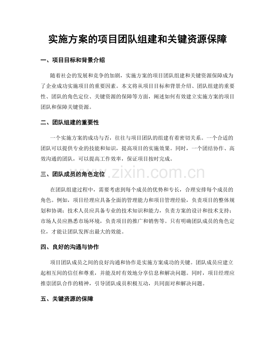 实施方案的项目团队组建和关键资源保障.docx_第1页