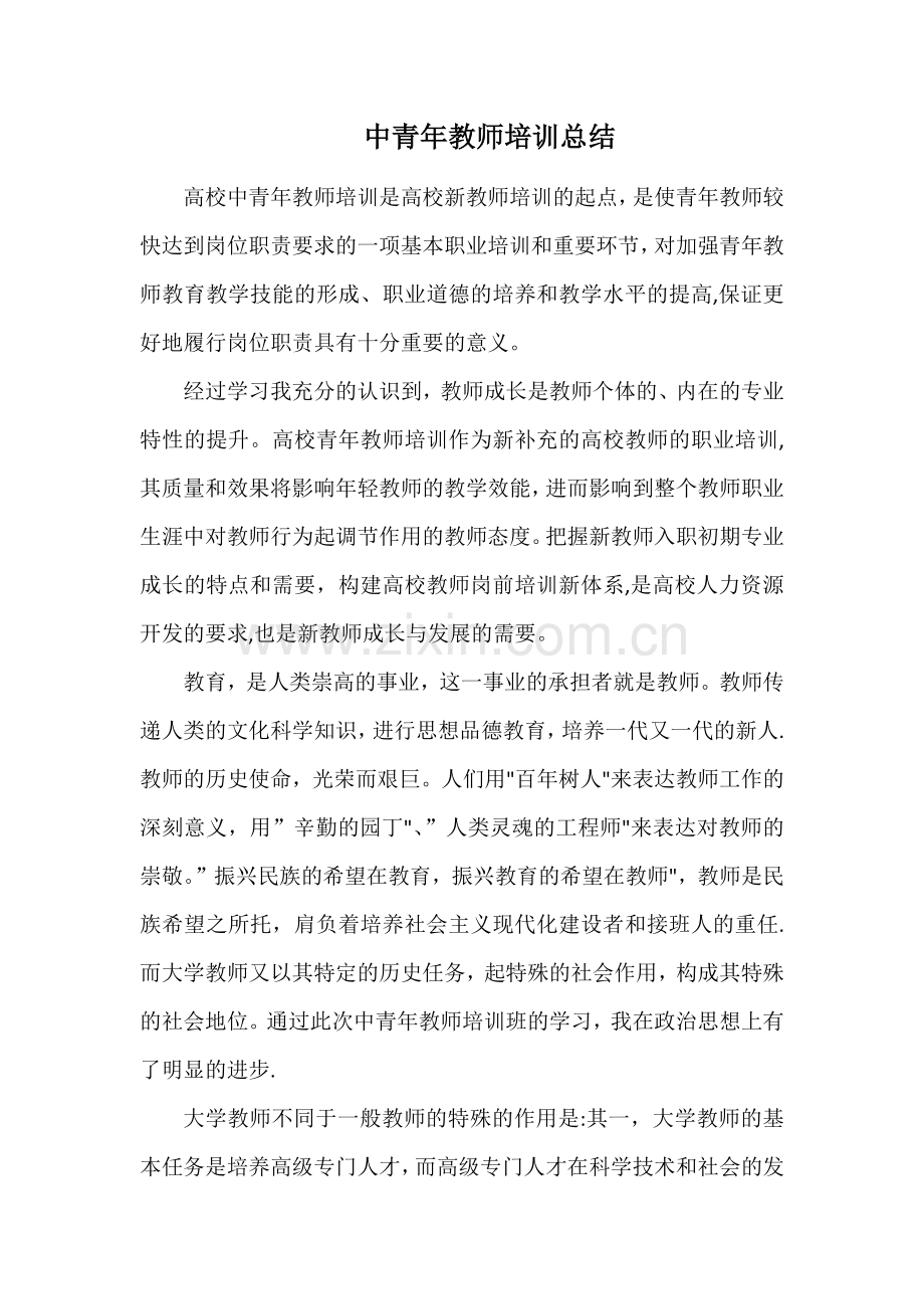 高校中青年教师培训总结.docx_第1页