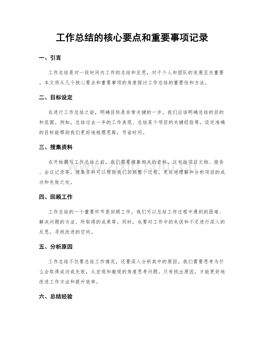 工作总结的核心要点和重要事项记录.docx_第1页