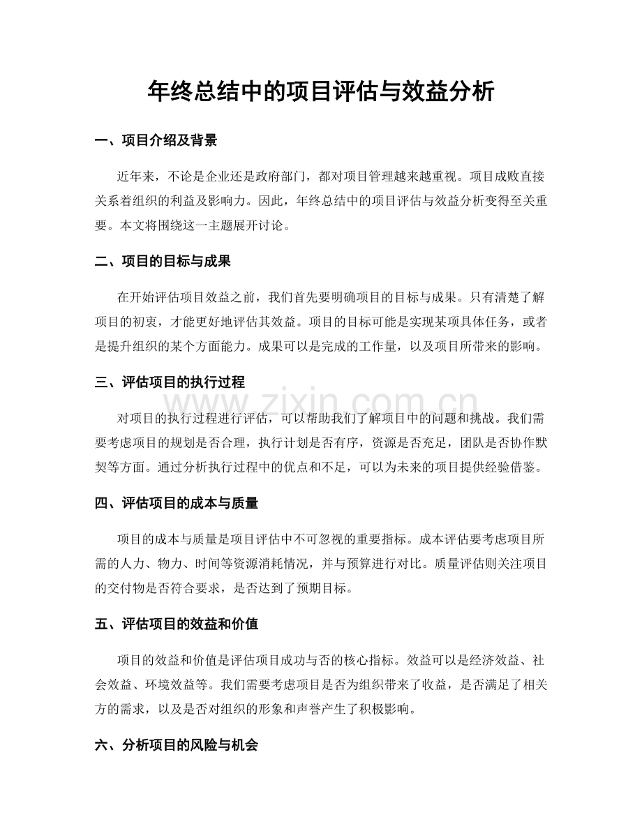 年终总结中的项目评估与效益分析.docx_第1页