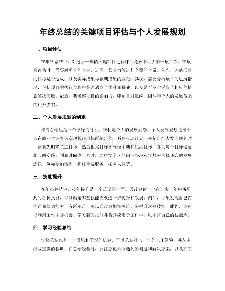 年终总结的关键项目评估与个人发展规划.docx_第1页