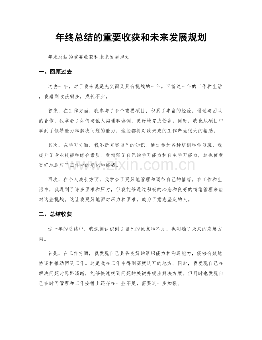 年终总结的重要收获和未来发展规划.docx_第1页