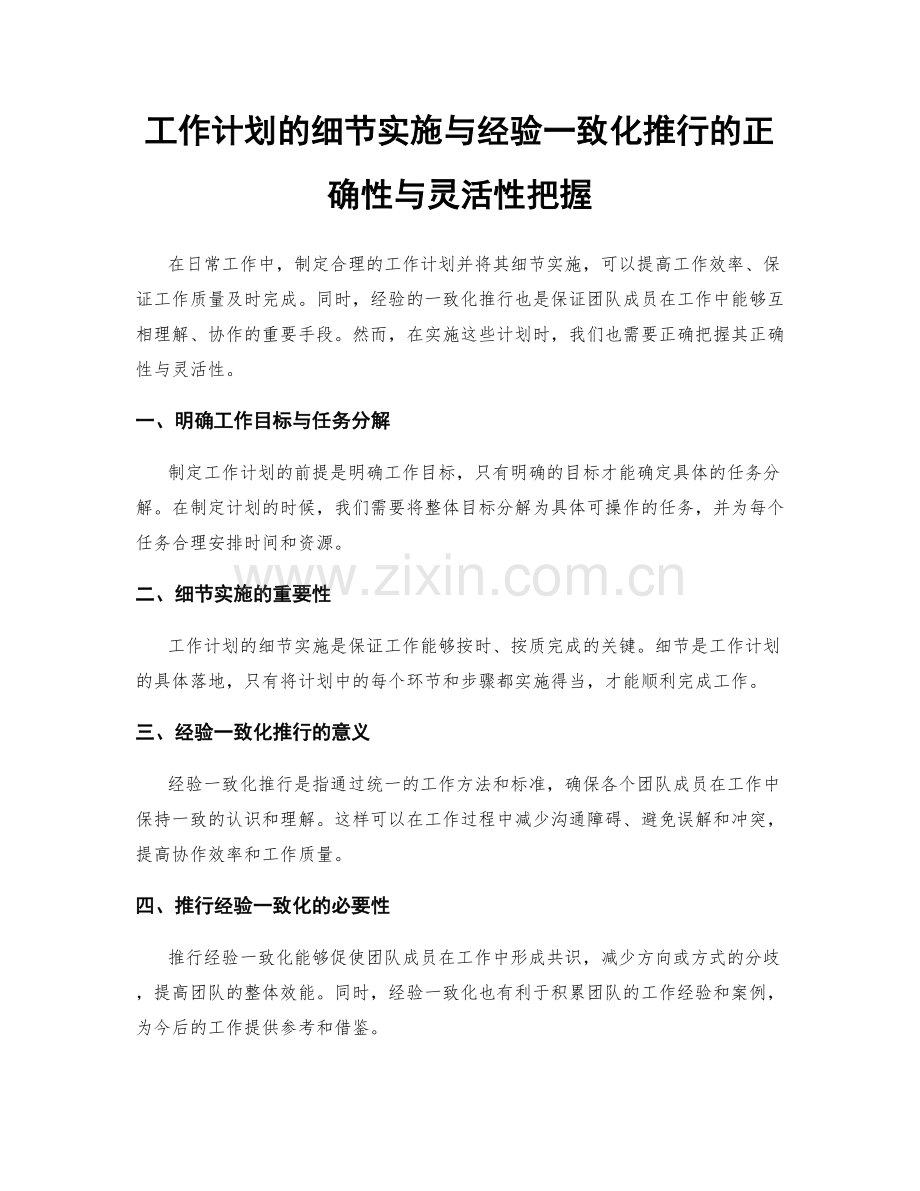 工作计划的细节实施与经验一致化推行的正确性与灵活性把握.docx_第1页